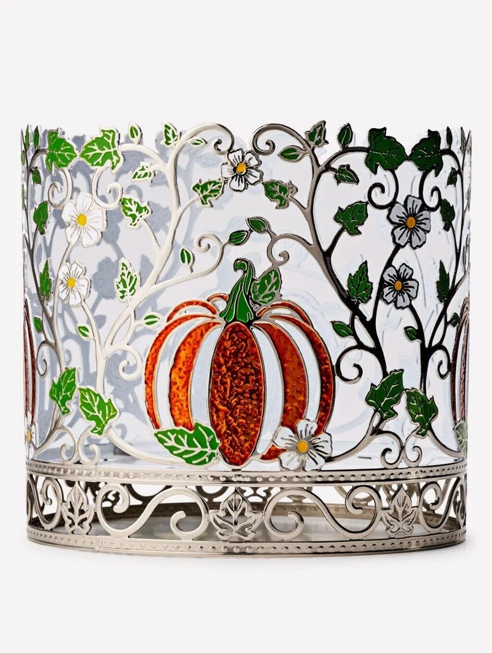 Bath & Body Works Pretty Pumpkin & Floral Fall Metal Candle Holder Sleeve NEW